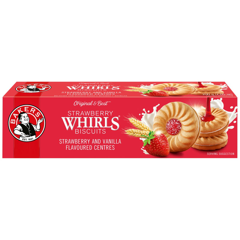 BAKERS STRAWBERRY WHIRLS BISCUITS 200g