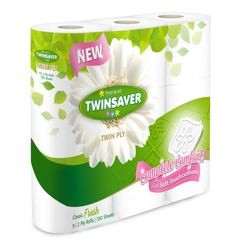 TWINSAVER TOILET PAPER WHITE 2PLY 9'S