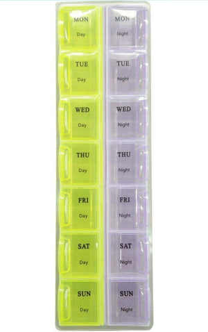 7 Day Plastic Pill Box with Removable Tray Medication Organiser Planner (Multicolour) with Portable Tray (2 Times)