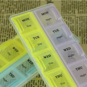 7 Day Plastic Pill Box with Removable Tray Medication Organiser Planner (Multicolour) with Portable Tray (2 Times)