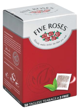 FIVE ROSES TAGLESS TEABAGS 50+2